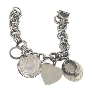 Vintage Chunky Charm Bracelet Heart Ring Charm Wedding Anniversary Engravable